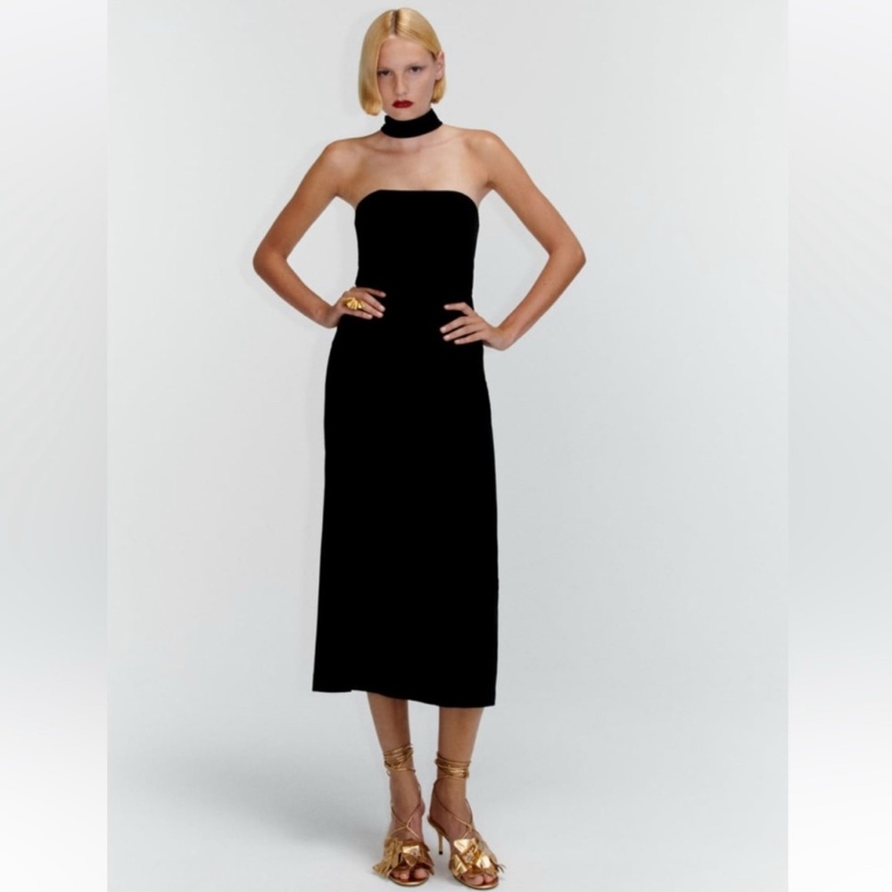 Zara Black Strapless Midi Dress